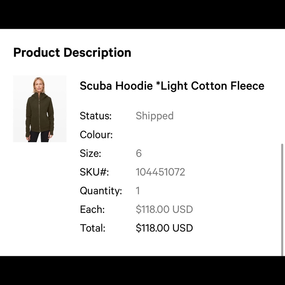 Lululemon scuba hoodie light cotton deep olive